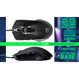 MANHATTAN Wired RGB Gaming Mouse – Long 5 ft Braided USB Cable, 7200 DPI, Ergonomic Gamer Optical Mouse with Light Up LED -for Windows PC and Laptop Computer- Black – 3 Yr Mfg Warranty –190121