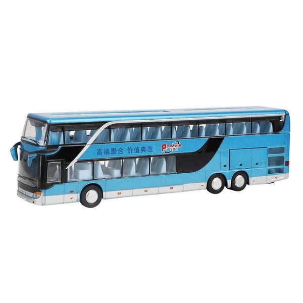 Alloy Double-decker Bus Model Toy, Electric 1:50 Pull Back Cars Construction Vehicles Mini Model Car Toys with Light Music for Kids Boys Girls Toddlers(Blue)