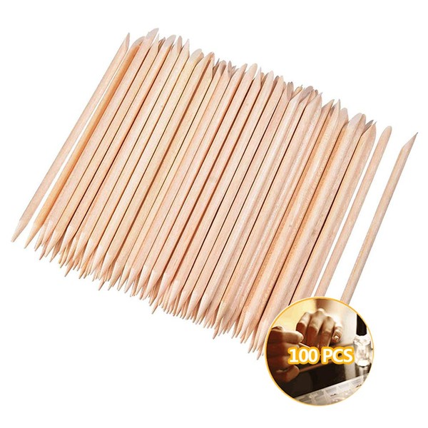 Orange Wood Sticks 100 Pieces Nail Cuticle Stick Double Sided Nail Art Multifunctional Cuticle Pusher Nails Manicure Sticks Wooden Sticks for Pushers Manicure Art Pedicure Cuticle Care