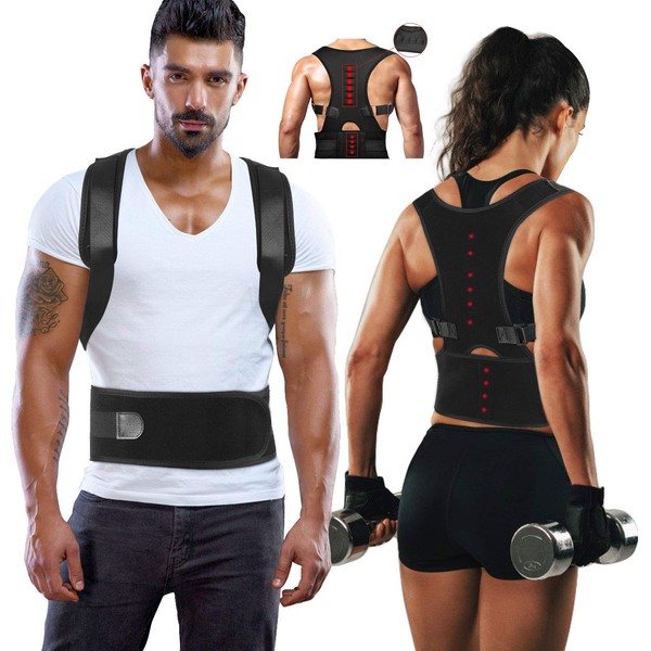 10PCS Magnets Back Support Belt for Posture Correction and Back Pain Support - Unisex (S, Black)