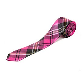 New Mens Satin Narrow Skinny Slim Pattern Tartan Stripe NeckTie Ties (Pink Tartan)