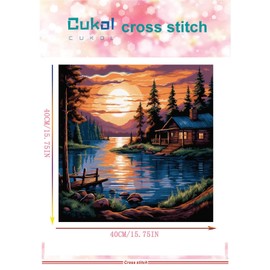 cukol cukol Lakeside Landscape 11ct Cross Stitch, 11 Count Counted Stamped Pre Printed Cross Stitch Embroidery Kits for Adults Beginners Starter Advanced Easy Crossstitch Patterns Set Wall Decor