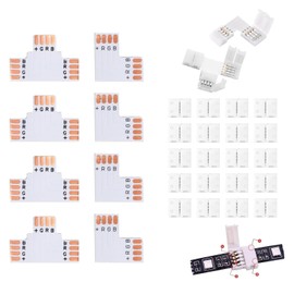 LANZLC LED Strip Verbinder, 4 Polig 8mm Led Eckverbinder 20 Stück, 4 T, L-Typ-Eckverbinder für 8mm Weite 3535 RGB LED Strips, Verbindungsstück LED Streifen Verbindung, Connector LED Schnellverbinder
