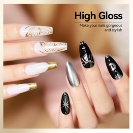 MIZHSE Metallic Gel Liner Nail Art Gold Silver 4 Colors, 3D Mirror Gel Painted Spider Drawing Line, Glossy Painting Swirl French Chrome Effect Nail Design Soak off Manicure Set for Nail Art