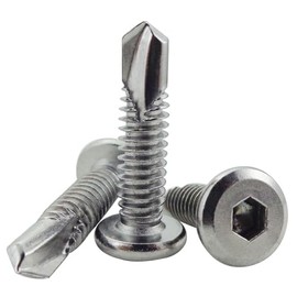 Fajoeda Pack of 40 Self-Tapping Screws Flat Head, 6.3 x 25 mm 410 Stainless Steel Hexagon Socket Screws Drilling Screws (16 mm to 45 mm Available, Silver)