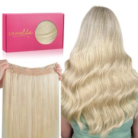 WENNALIFE Wire Hair Extensions (Increase 50% Lifespan) Real Human Hair 16 inch 95g Bleach Blonde Remy Hair Invisible Transparent Wire Fish Line Straight Reusable Natural Extensiones De Cabello Humano