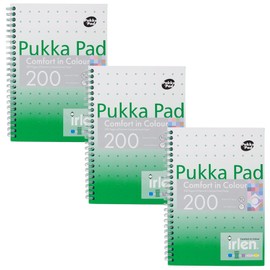 Pukka Pad, Irlen Jotta Pad A5 Notebook 3-Pack – Wire Bound Notepad 200 Pages of 80GSM Coloured FSC Certified Lined Paper – Designed for Visual Perception Difficulties – 21 x 14.8cm, Green