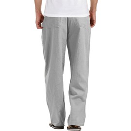 AITFINEISM Men's Casual Cotton Linen Pants Elastic Waist Lightweight Drawstring Summer Pants (42-44, B-Light Grey)