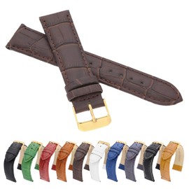 MARCHEL Gold Croco LM Leather Strap Black Blue White Brown Red Green Crocodile Pattern Cowhide Leather Watch Strap Golden Clasp, brown, Classic