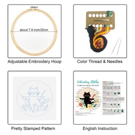Louise Maelys Cute Yoga Cat Embroidery Kits for Beginners,Cross Stitch Kit for Adults Starters,DIY Needlepoint Tool Including Funny Animal Pattern,Hoop,Instruction and Threads
