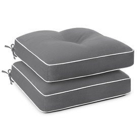 Favoyard Patio Chair Cushions 17 × 17 Inch Water Resistant & 3-Year Color Fastness Outdoor Chairs Cushion for Seat Dining Rocking Wicker Chair Cushion with Tie Straps Tufted Square Pads, Grey, 2 Pack