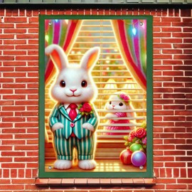 BlissYard Easter Banner Easter Decoration Curtain Window Cover Bunny Window Banner 31 x 47 Inch Spring Bunny Party Decor Backdrop for Indoor Outdoor Decorate Supplie
