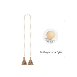 Vokowin 2 Packs Tassels Wood Bead, Wood Bead Garland with Tassels, Rustic Country Wooden Bead Decor Home Hanging Decoration Prayer Beads (K106-2)