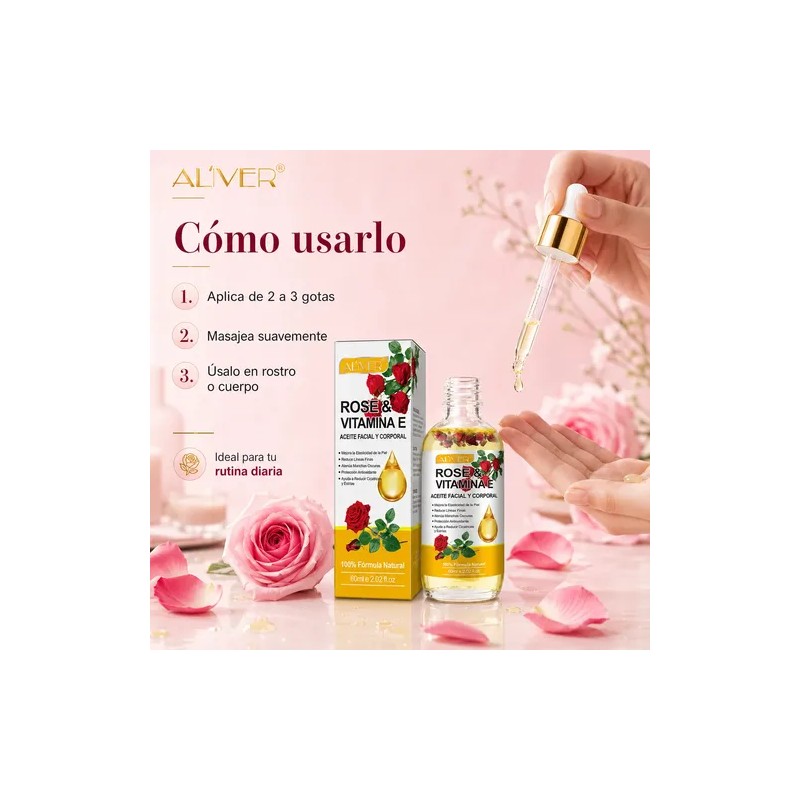Aceite Corporal Rosa Vitamina E Hidrata Firmeza Ilumina