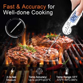 ANDAXIN Digital Instant Read Meat Thermometer Digital for Grilling and Cooking - ANDAXIN Waterproof Ultra-Fast Thermometer with Backlight&Calibration&Foldable Probe for Kitchen,Deep Fry,BBQ,Grill-Black/White