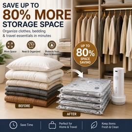 Vacbird 15 Pack Vacuum Storage Bags with Rechargeable Electric Pump, Jumbo Space Saver Compression Bags for Clothes, Bedding, Blankets, Comforters, Travel Packing & Moving