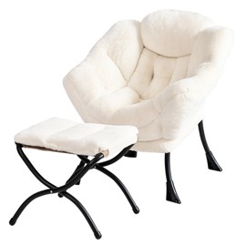 Welnow Toddler Kids Lazy Chair with Ottoman, Accent Comfy Lounge Children Armchair Couch with Armrest and Removable Cover, Detachable Reading Chair with Footrest for Boy or Girl, Plush Beige