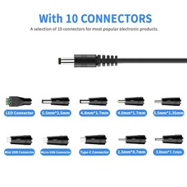 12V 1A AC Adapter Charger with 10 Connectors, 12 Volts 1A Rchargeable DC Plug for 200mA 300mA 350mA 400mA 500mA 600mA 700mA 800mA 850mA 900mA 1000mA Equipment and More, FCC & UL Certified (5ft)