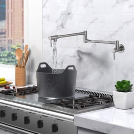 KMEINO Pot Filler Faucet,Wall Mount Solid Brass Brushed Nickel Kitchen Faucet