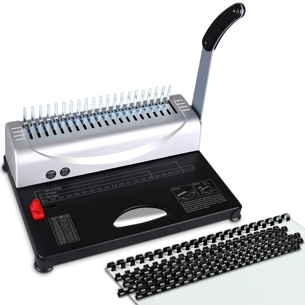 MAKEASY Binding Machine, 21-Hole, 450 Sheets, Book Binding Machines with 100PCS 3/8'' Comb Bindings Spines, Comb Binding Machine for Letter Size, A4, A5 or Smaller Sizes