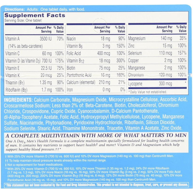 ONE A DAY Men's Multivitamin Multimineral Supplement, 100 tabs (Pack