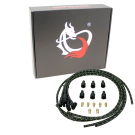 AIP Electronics Dragon FIRE Performance Direct Fit Classic Vintage Cloth Braided Spark Plug Wire Set Compatible with Ford 2N 8N 9N Front Mount Distributors OEM Fit PWJ225-BLKBR