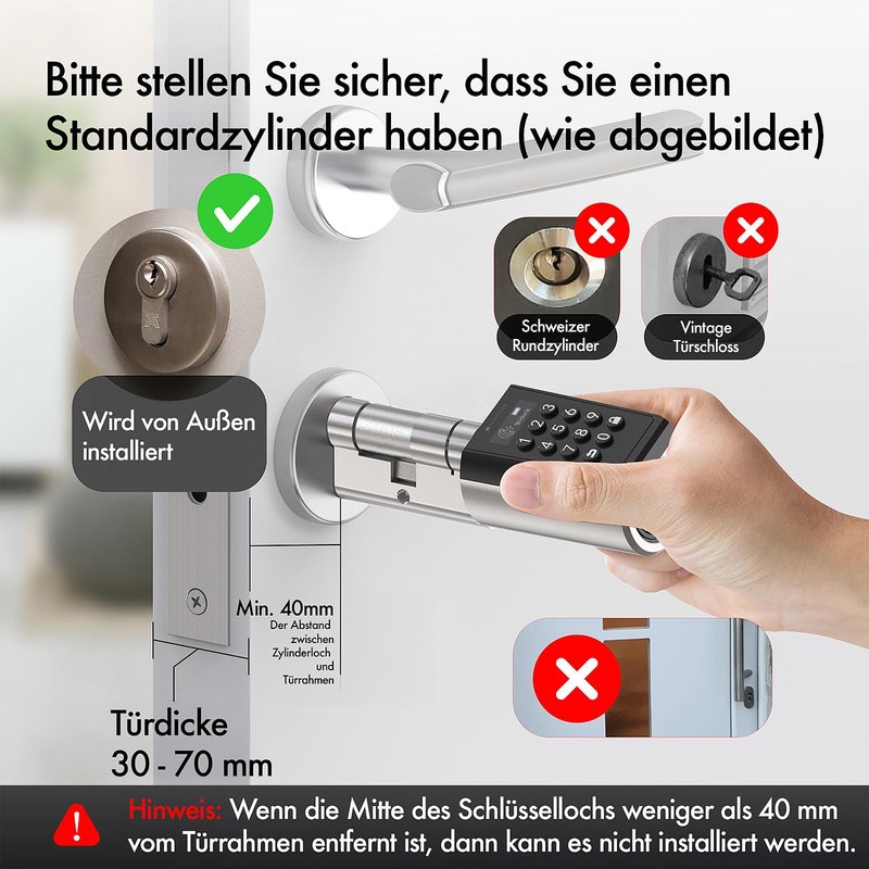 VisorTech Automatic door lock: electronic lock cylinder for doors 30-70