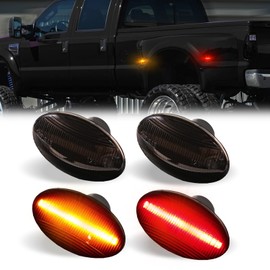 DERMOKA LED Dually Bed Fender Side Marker Lights For 1999-2010 Ford F250 F350 F450 F550 Super Duty Trucks Smoked Len (Amber Red)
