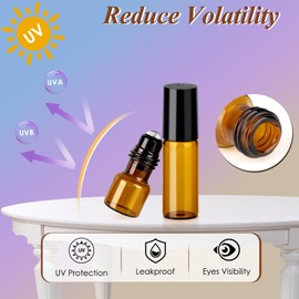 MELLIEX 15 Stück Roll on Glasflaschen für Ätherisches Öl, Braune Flasche Leer 5/2ml Rollon Flaschen für Öle mit Edelstahl-Roller Ball für Aromatherapie Gemische Massage