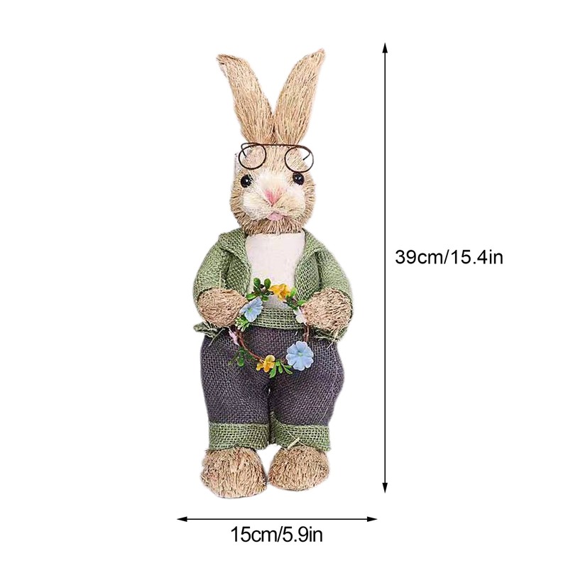 Artificial Simulated Straw Bunny Cute Easter Straw Rabbit Figurines Easter