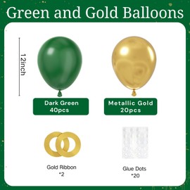 BAUANOOY Green and Gold Balloons, 60pcs 12 Inch Metallic Chrome Gold Dark Green Balloons Latex Balloons for Wedding Graduation Jungle Birthday Party Decorations