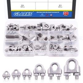 Glarks 30Pcs M2 M3 M4 M6 M8 M10 Wire Rope Clamp Clips Assortment Set 304 Stainless Steel Wire Rope Cable Clamps for Rigging Rope, Wire and Cable