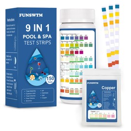 Pool Test Strips - 9 in 1 Pool Water Testing Kit - 150 Pool Salt Test Strips for Saltwater Pool Spa Hot Tub Accuarte Testing Chlorine Hardness pH Alkalinity Bromine Cyanuric Acid Salt Copper