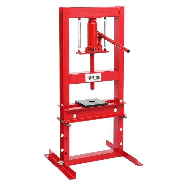 TUFFIOM 6-Ton Hydraulic Shop Press with Press Plates, H-Frame Garage Press, Adjustable Working Table Height, 18.9”L x 15.75”W x 36.8”H