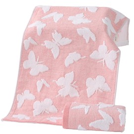 Absnuopt Pink Hand Towel Set of 2 Ultra Absorbent 100% Cotton Towels Super Soft White Terry Side & Butterfly Jacquard Side Decorative Bath Hand Towels for Bathroom 13 x 29 Inch