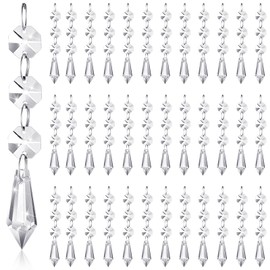 Nuenen 100 Pcs Hanging Crystals for Centerpieces Acrylic Chandelier Garland Beads Strands Prism Decorations Clear Teardrop Chandelier Crystals Pendant Wedding Home Garden Outdoor Ornaments(Icicle)