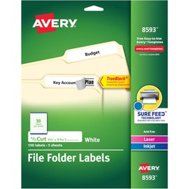 Avery File Folder Labels, 16.934,2 x 8,7 cm White, pack de 150 (08593)