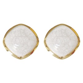 Navachi 18k Gold Plated Square Shaped White Created-Opal Omega Back Az2920 Earrings, Zinc Created Opal, Created Opal