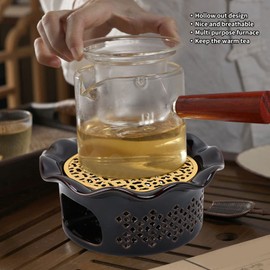 WOOXGEHM Ceramic Teapot Warmer Set, Japanese Ceramic Thermal Jug with Tea Light Holder, Hollowed Design with Twisted Edge, for Teapot and Tea Container (Black Copper Brown)