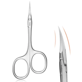 THRAU Left Handed Cuticle Scissors Extra Fine Curved Cuticle Cutter for Manicure Pedicure, Small Scissors Precise Pointed Tip Cuticle Trimmer Grooming Kit for Nail, Eyebrow, Eyelash, Beards, Dry Skin
