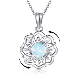 HUKKUN Sun Opal Necklace 925 Sterling Silver Sun Fidget Necklace for Women Fidget Necklace Jewelry for Anxiety