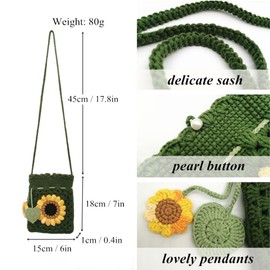 HNOMISE Handmade Crochet Sunflower Blossom Phone Bag Knitted Bag for Women, A-army green