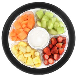 QWORK 11" Round Restaurant Serving Tray, 6 Pack Non-Slip Tray, Black Plastic Meals Server Tray