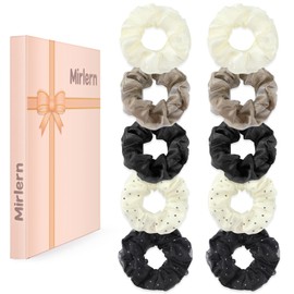 Mirlern 10-Piece Oversized Chiffon Scrunchies for Women and Girls, Cute Jumbo Organza Hair Ties Rope No Damage No Crease Hair Accessories Ponytail Holder (Coffee Theme)