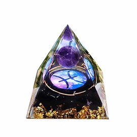 12 Zodiac Leo Orgone Crystal Pyramid, Amethyst Crystal Ball for Libra Zodiac, Meditation Pyramids- Positive Energy Generator for Healing (#L-Pisces)