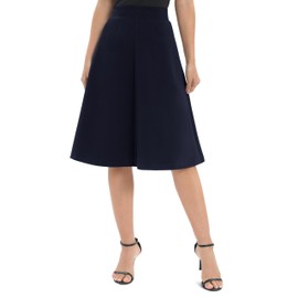 Urban CoCo Women's A-Line Elastic High Waist Flare Work Midi Knee Length Stretchy Skirt(L, Navy Blue)
