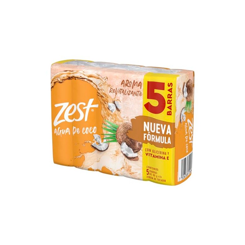 ZEST Jabón en Barra Agua de Coco y Agave, 5pack