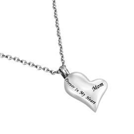 Skew Heart Cremation Urn Ashes Necklace Forever in My Heart Stainless Steel Keepsake Waterproof Memorial Pendant … (Mom)