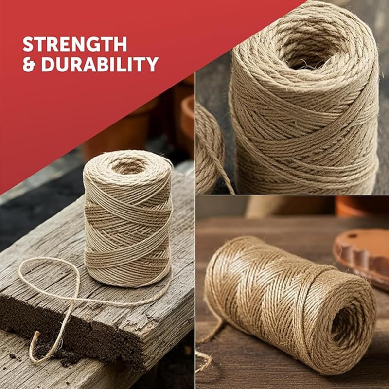 2 Pack Natural Jute Twine String, 2mm, 200 Metres, for