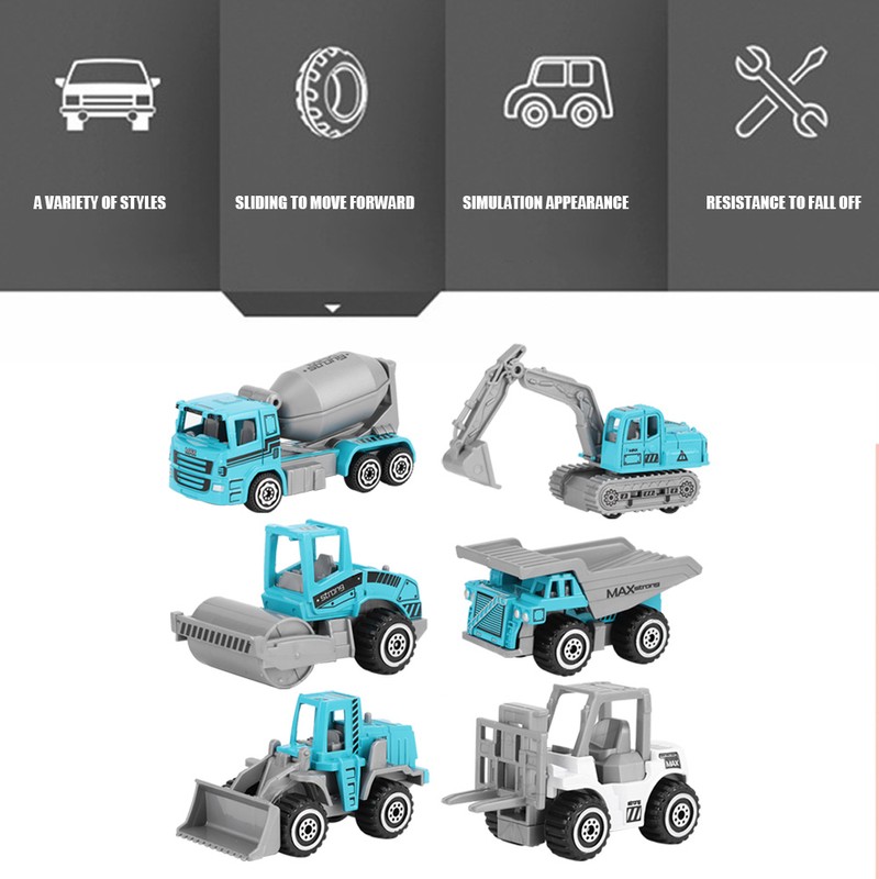6pcs 1:64 Engineering Car Model Alloy Simulation Vehicle Car Model